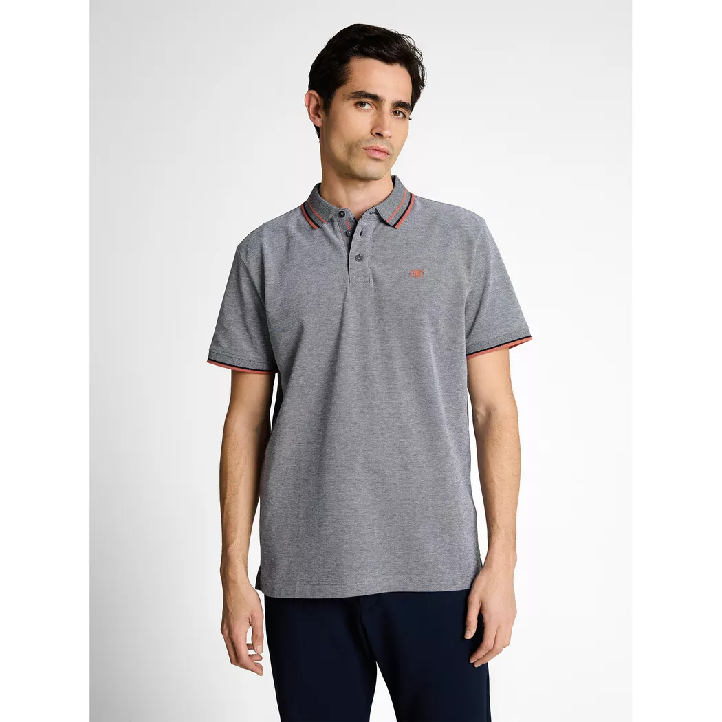 Poloshirt TOM TAILOR, Damen, Gr. L, navy weiß two tone pique, Single Jersey, Obermaterial: 98% Baumwolle, 2% Elasthan, kontrastfarbene Details, unifarben, regular fit normal, ohne Ausschnitt, kontrastfarben, Shirts, mit Logo Print