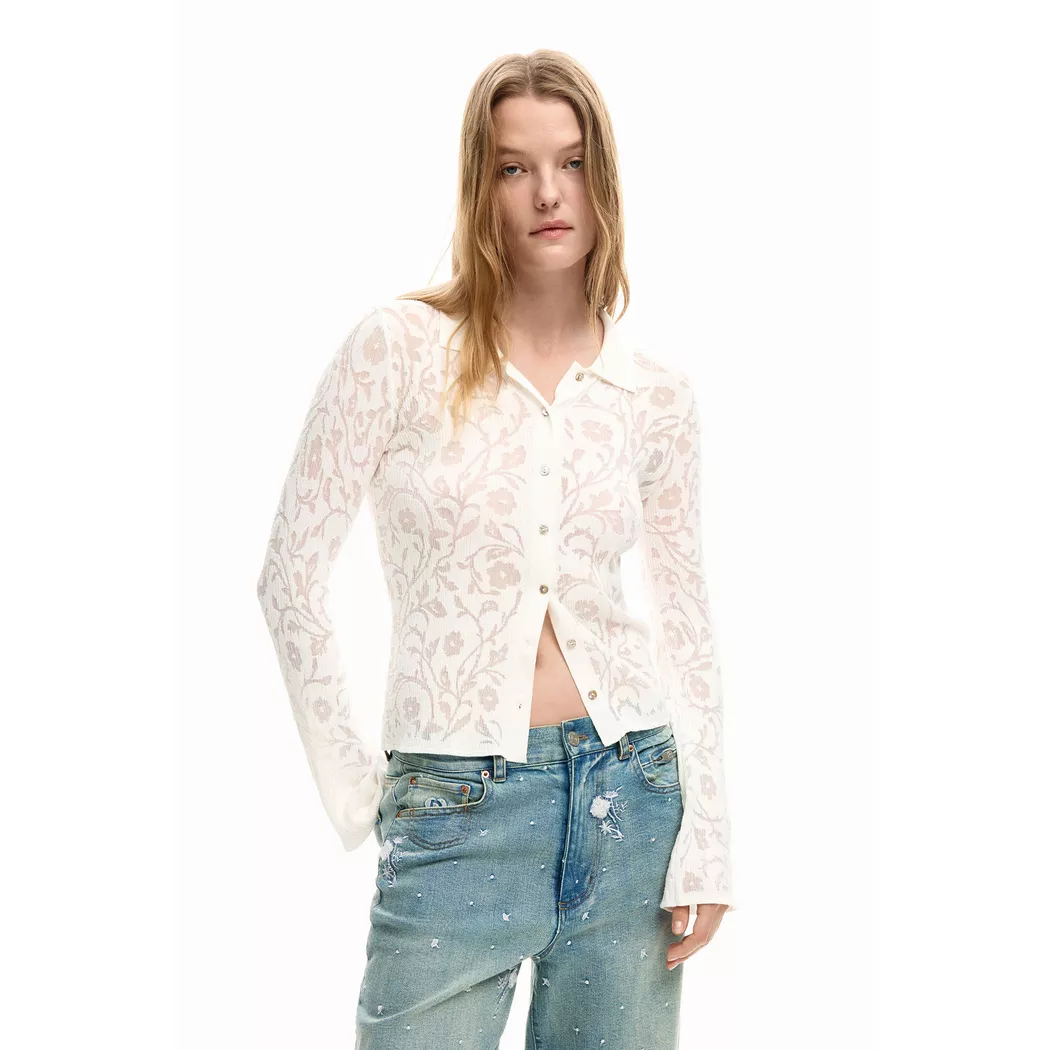 Desigual T-shirt crochet brodé WHITE L female