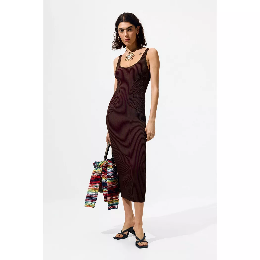 Desigual Robe en maille à bretelles BROWN L female 2