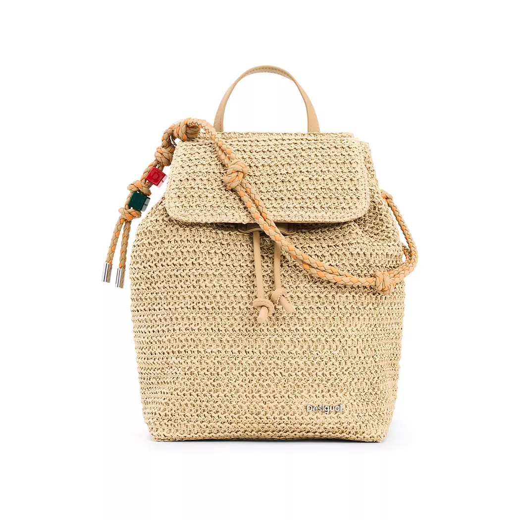 Desigual Petit Rucksack aus Raffia Weiß 2