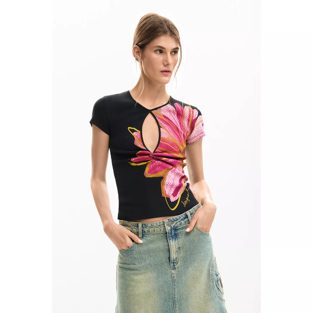 Desigual T-shirt en tulle à fleurs BLACK S female