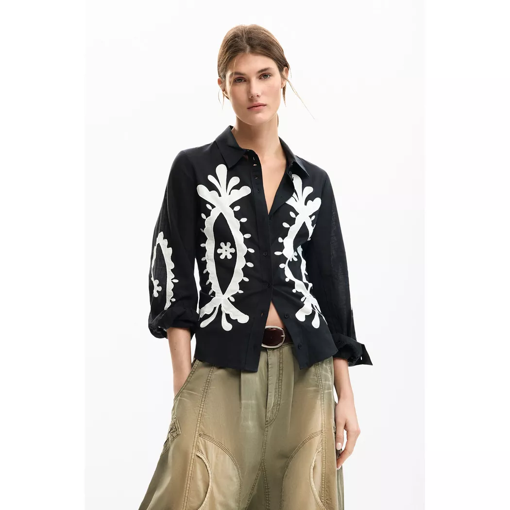 Desigual Chemise brodée à manches bouffantes BLACK XL female
