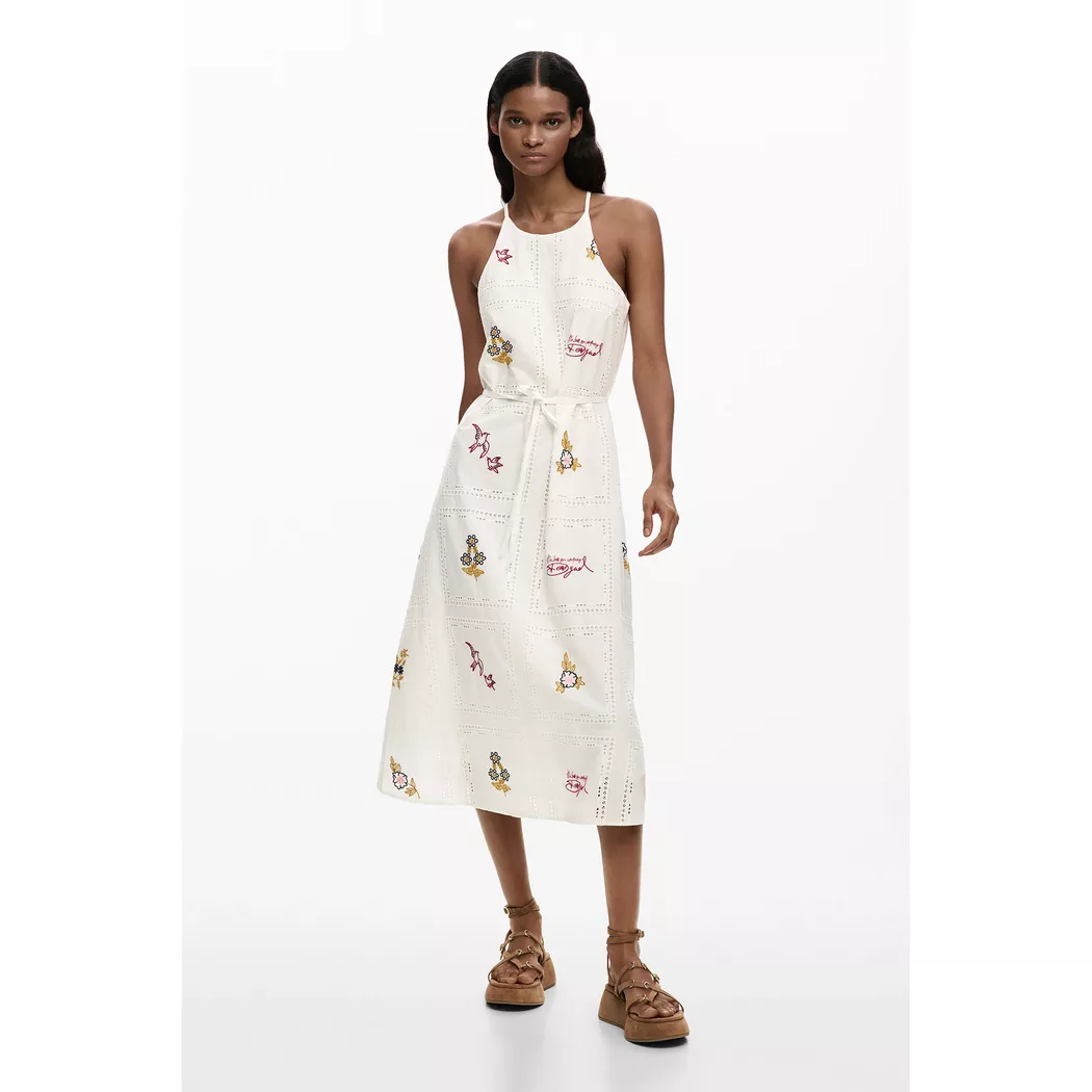 Desigual Robe à bretelles brodées branches WHITE M female 2