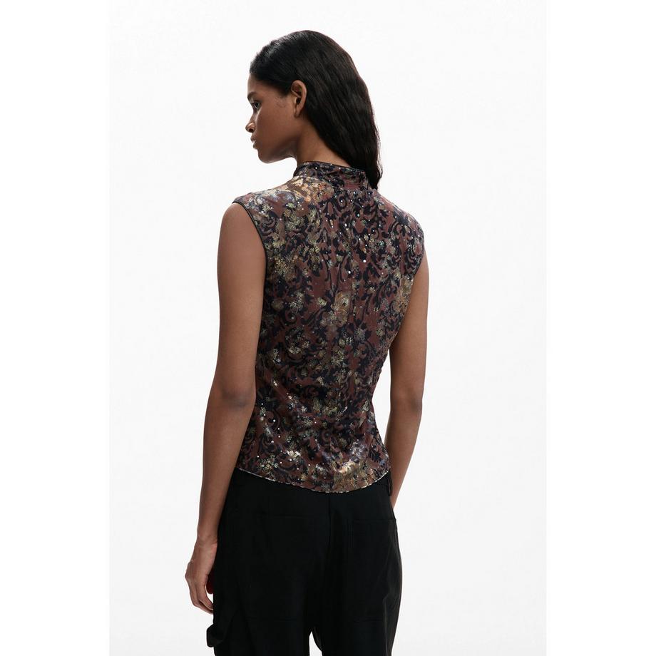 Desigual T-shirt senza maniche con collo alla coreana  