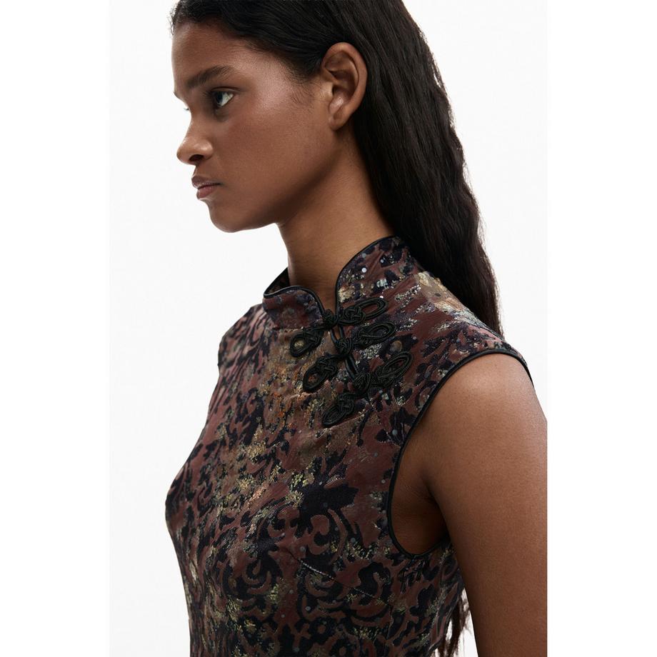 Desigual T-shirt senza maniche con collo alla coreana  