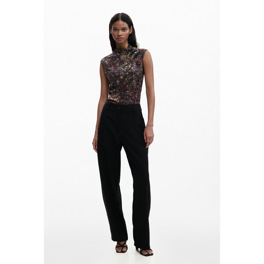 Desigual T-shirt senza maniche con collo alla coreana  