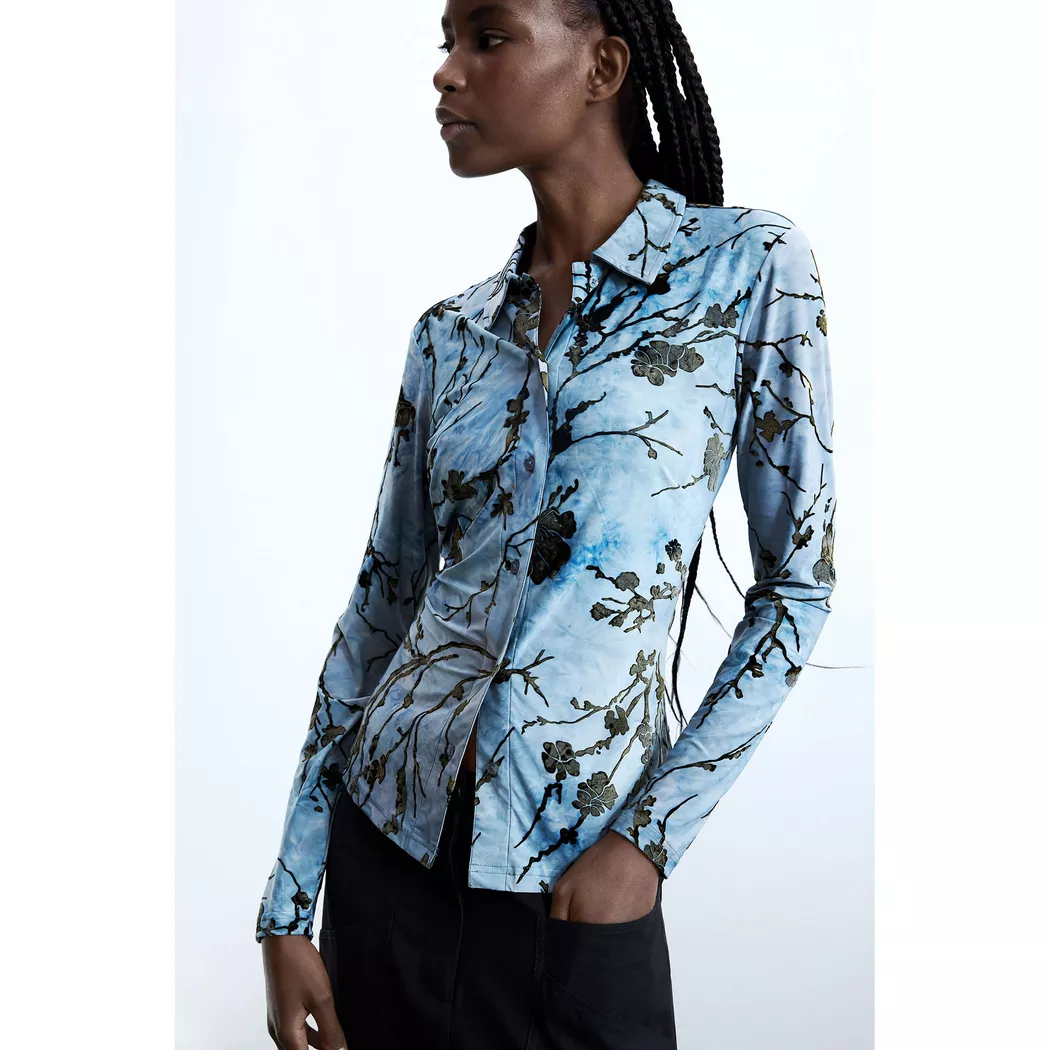 Desigual T-shirt boutonné floqué BLUE M female 6