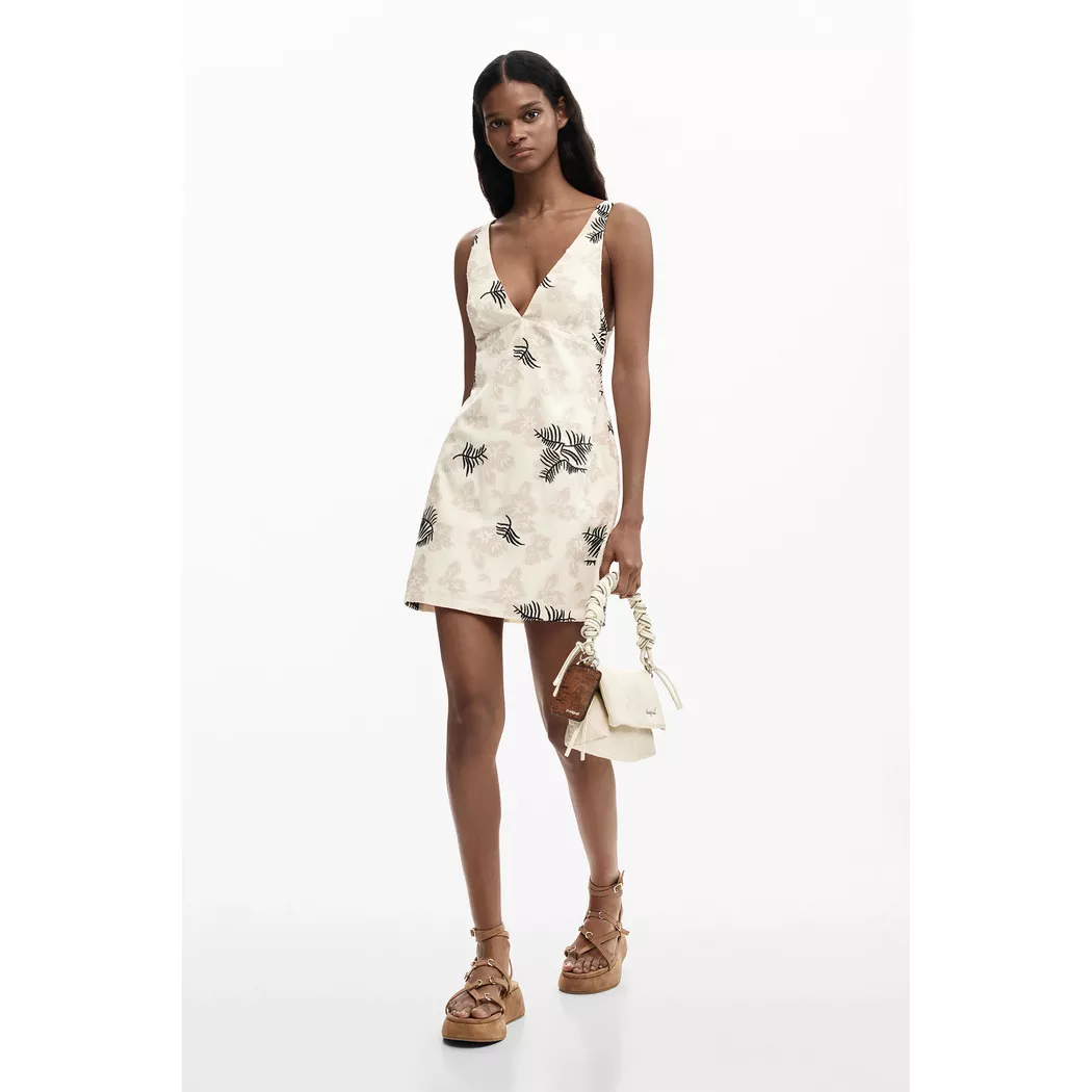 Desigual Robe à bretelles brodées branches WHITE M female 5
