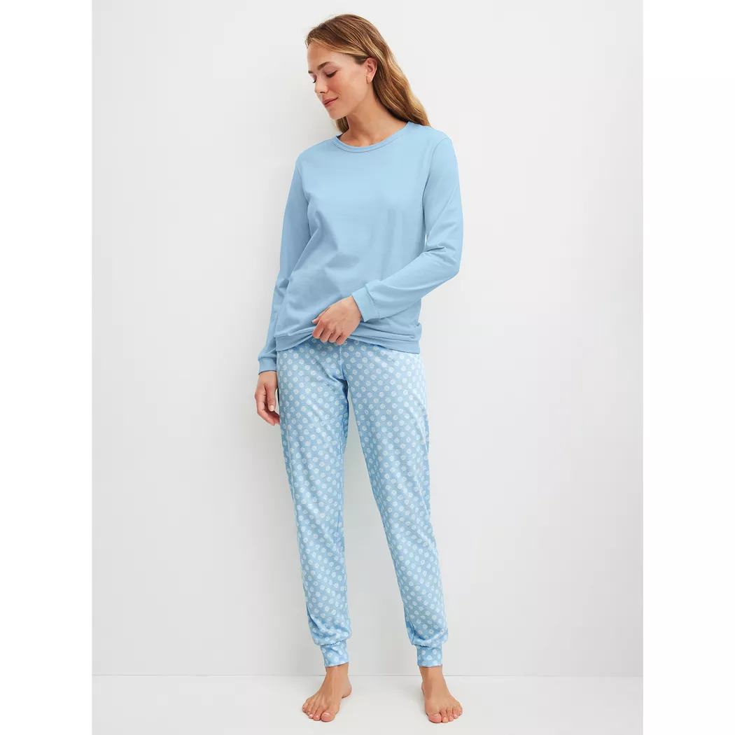 Schlafanzug CALIDA "Midnight Love", Damen, Gr. S (40/42), scandinavian, Interlock, Obermaterial: 100% Baumwolle, bequem lang, Rundhals, Homewear-Sets Schlafanzug, Langarm, Heavy-Interlock, Rundhals-Ausschnitt, wärmend