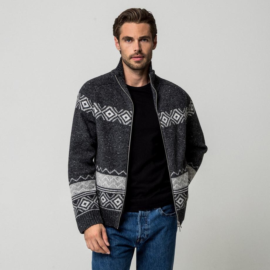 Manor Man Pullover à Fermeture Éclair Motif Fair Isle  