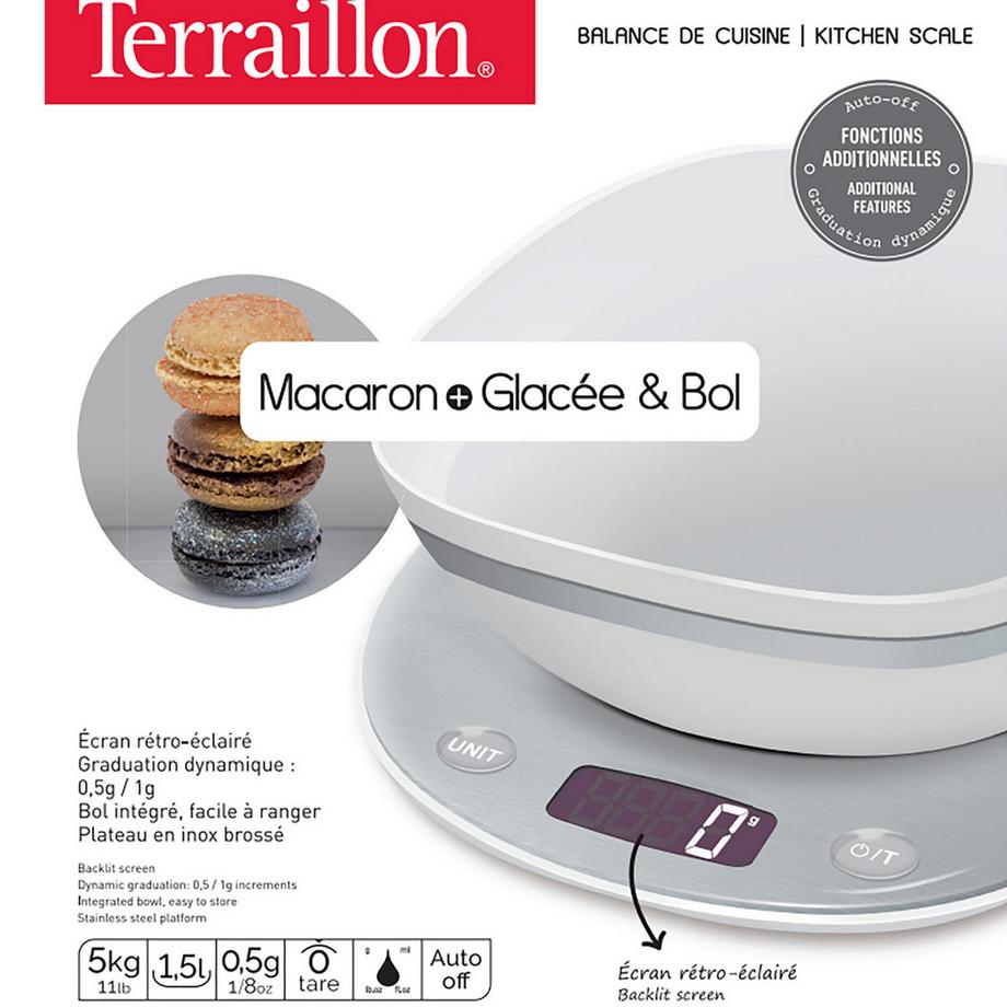 Terraillon Balance de cuisine numérique Macaron+ Glacée 