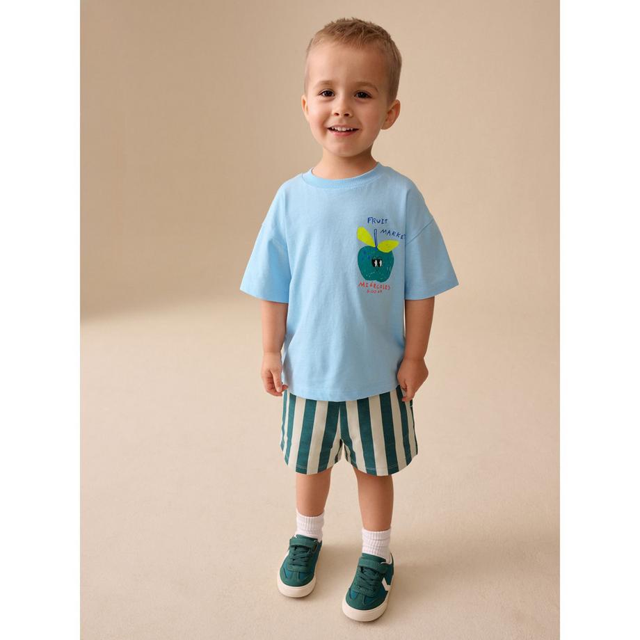 Next Set T-shirt Mercato della Frutta e Pantaloncini a Righe  