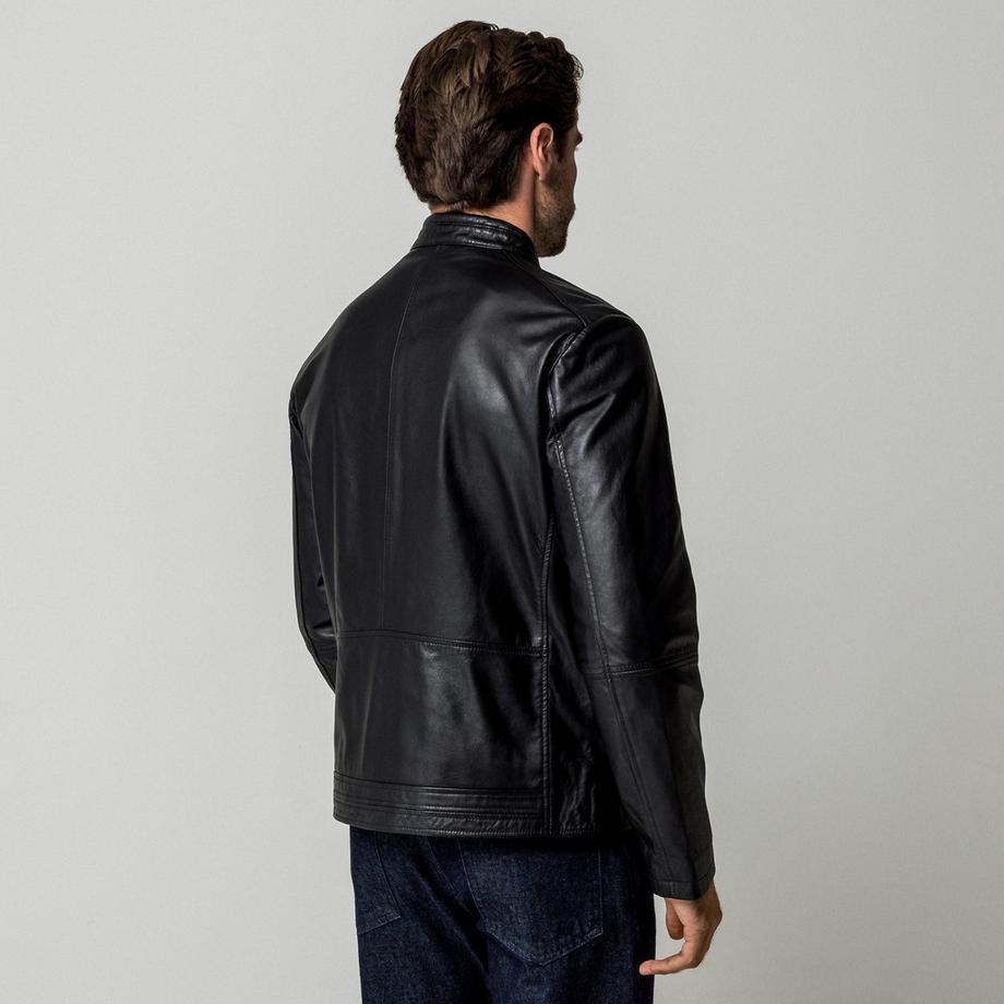 Manor Man Giacca in pelle con collo alto  