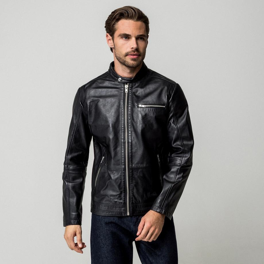 Manor Man Giacca in pelle con collo alto  