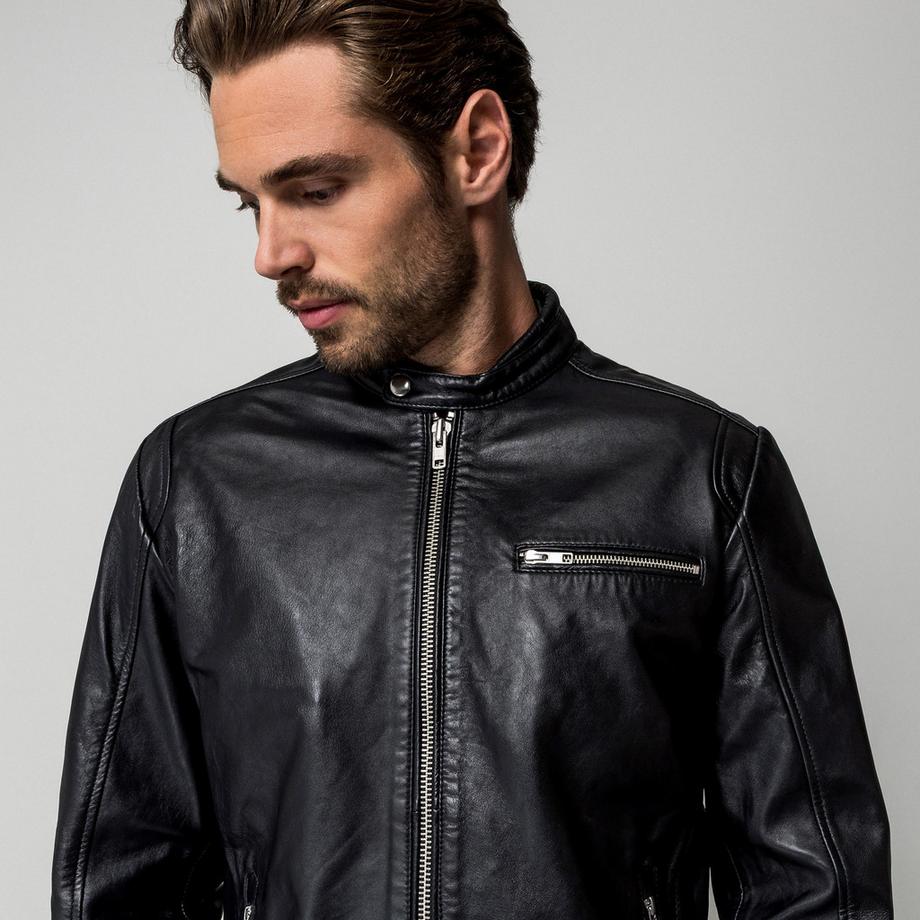Manor Man Giacca in pelle con collo alto  