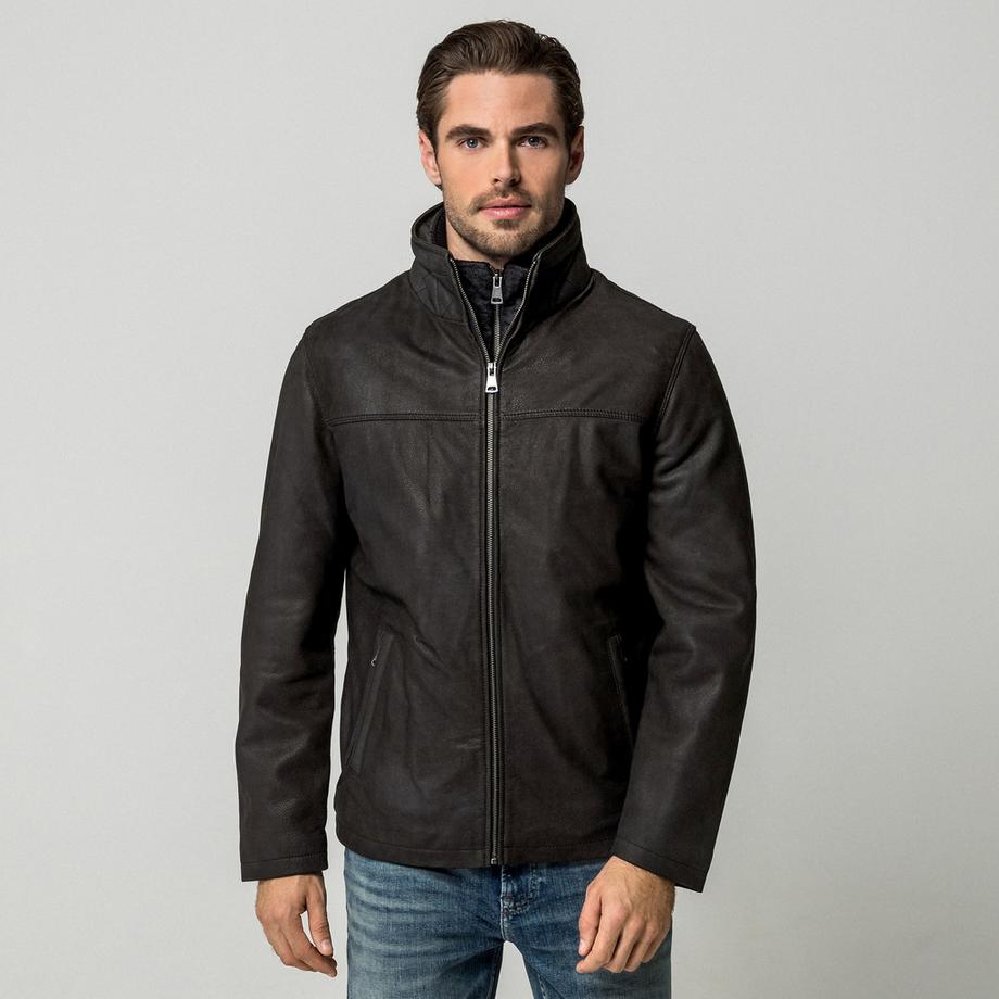 Manor Man Lederjacke mit Stehkragen  