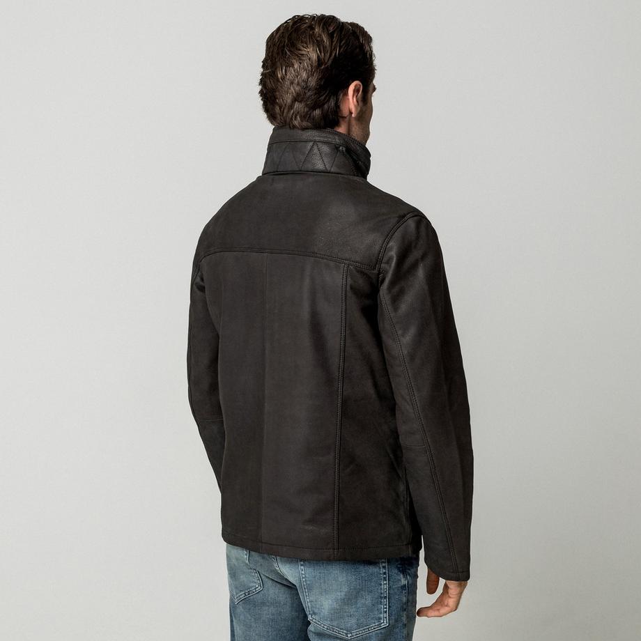 Manor Man Lederjacke mit Stehkragen  