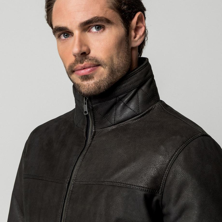 Manor Man Lederjacke mit Stehkragen  