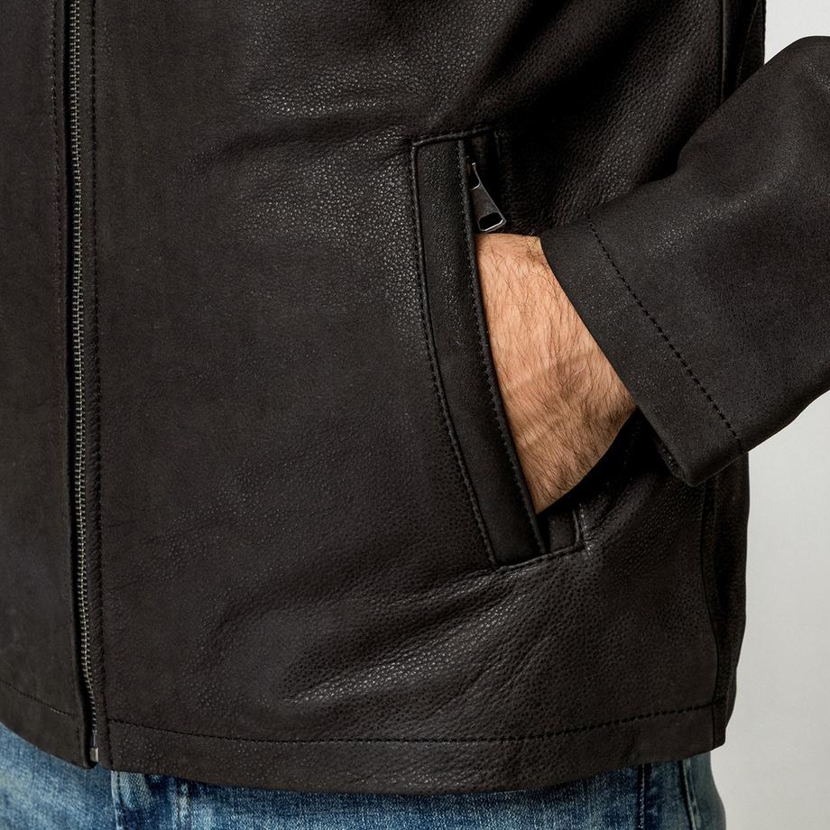 Manor Man Lederjacke mit Stehkragen  