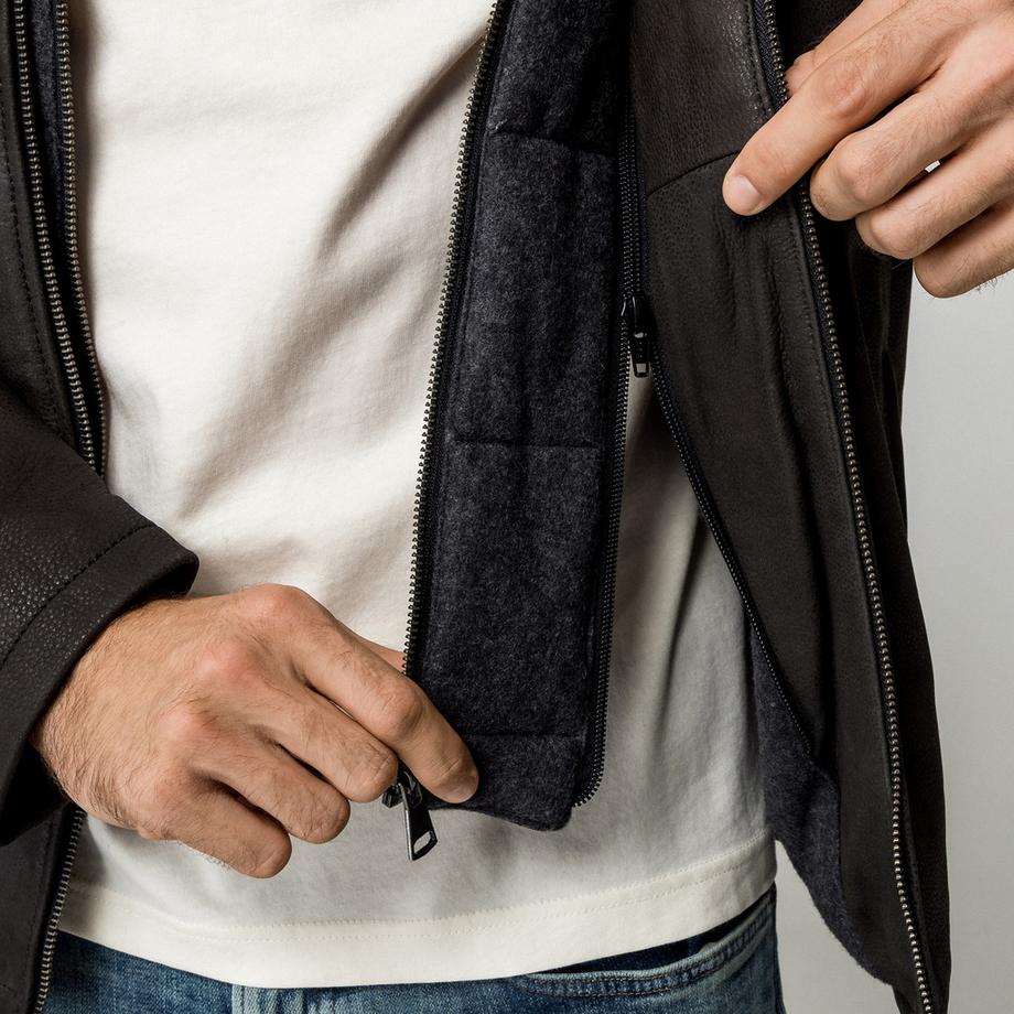Manor Man Lederjacke mit Stehkragen  