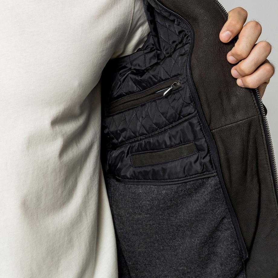 Manor Man Lederjacke mit Stehkragen  