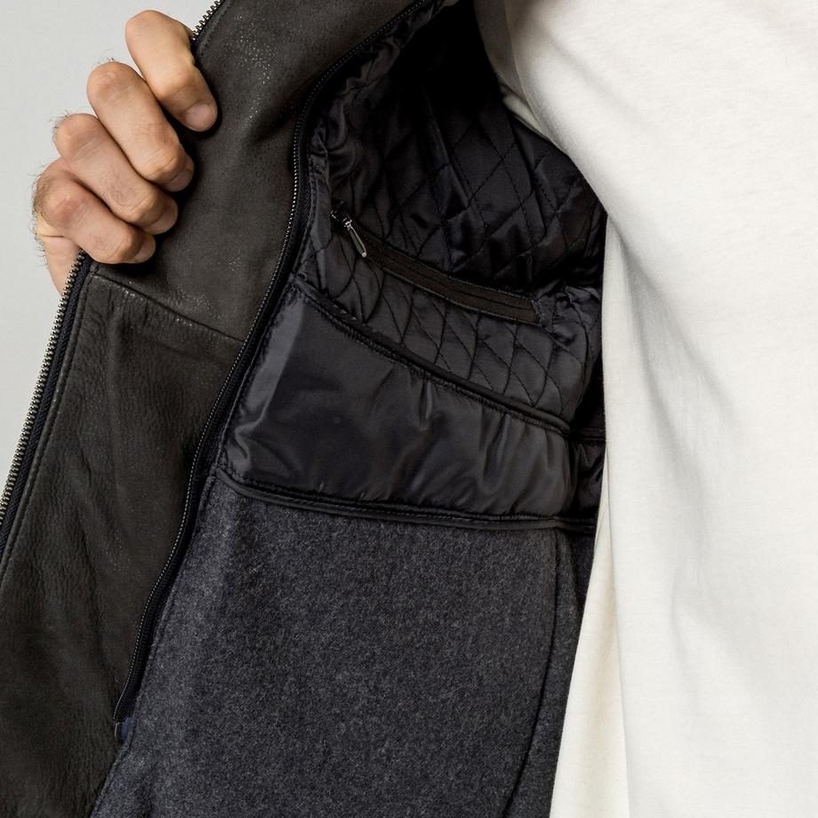 Manor Man Lederjacke mit Stehkragen  