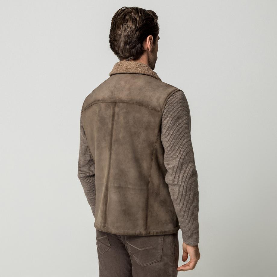 Manor Man Veste en cuir à manches tricotées  