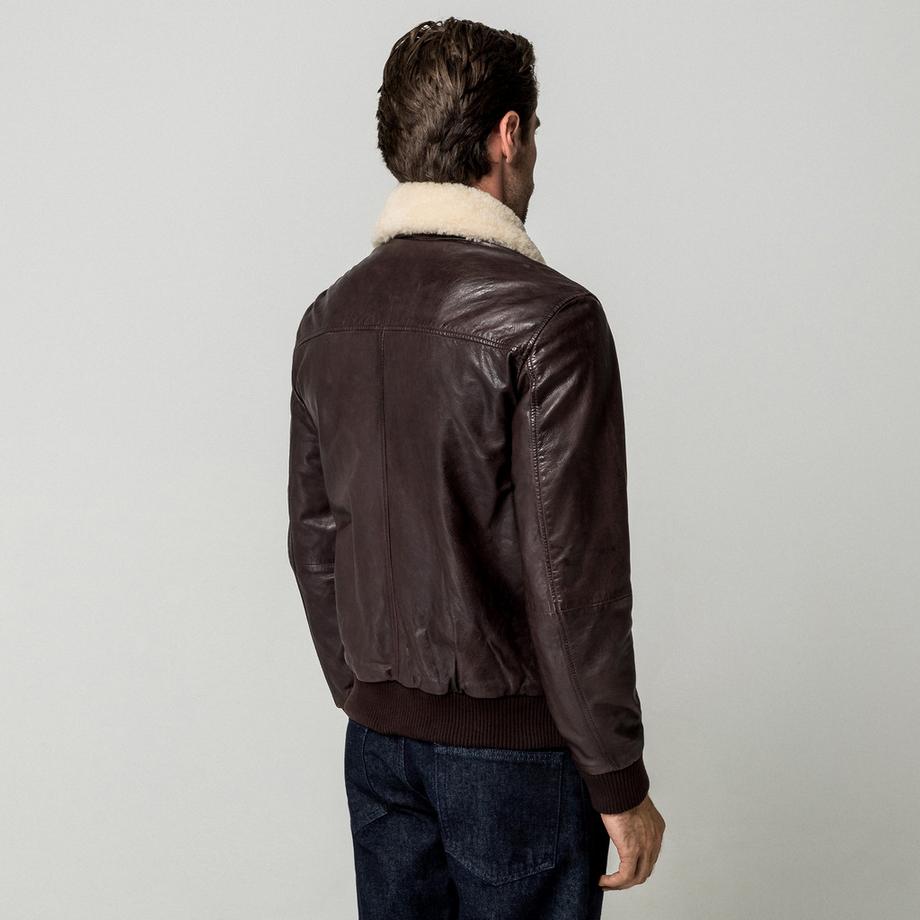 Manor Man Lederjacke mit Schafwollkragen  