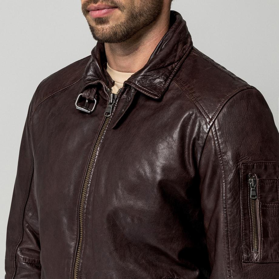 Manor Man Lederjacke mit Schafwollkragen  