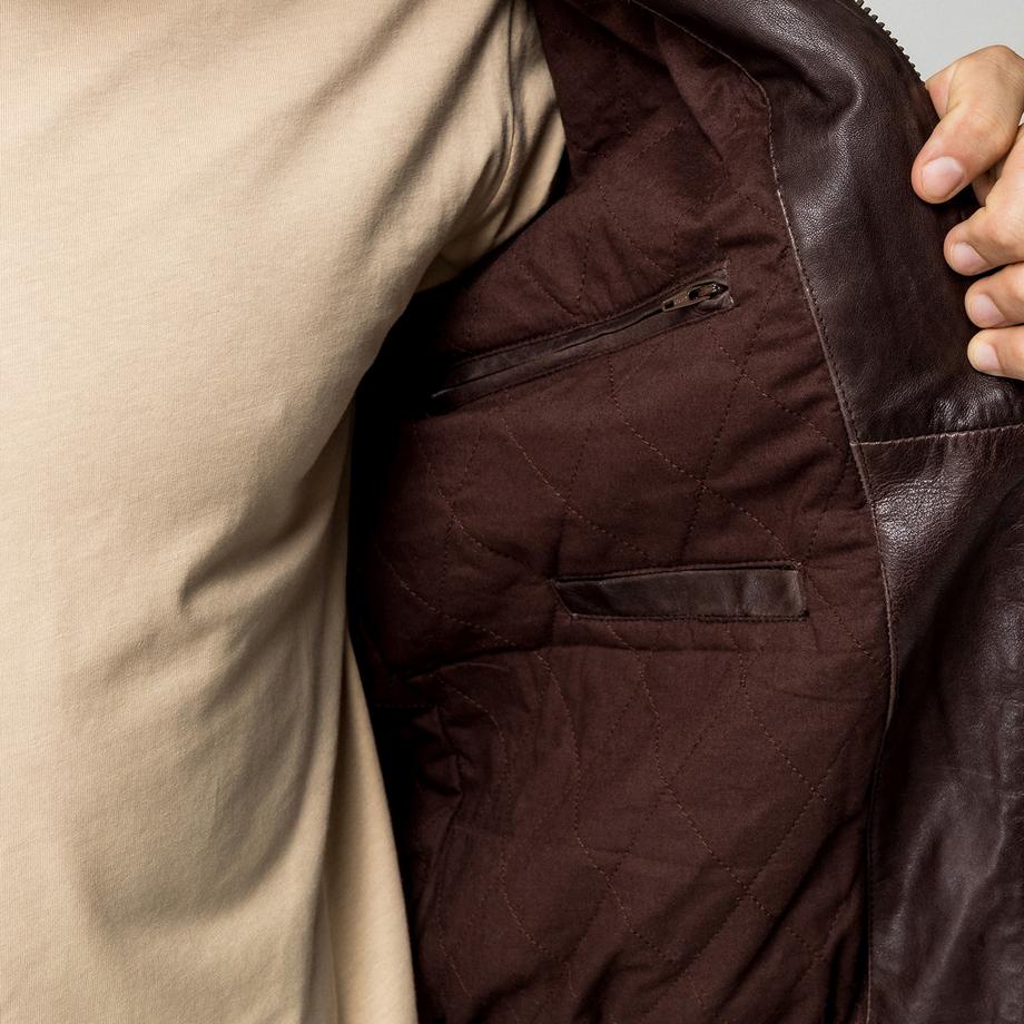 Manor Man Lederjacke mit Schafwollkragen  