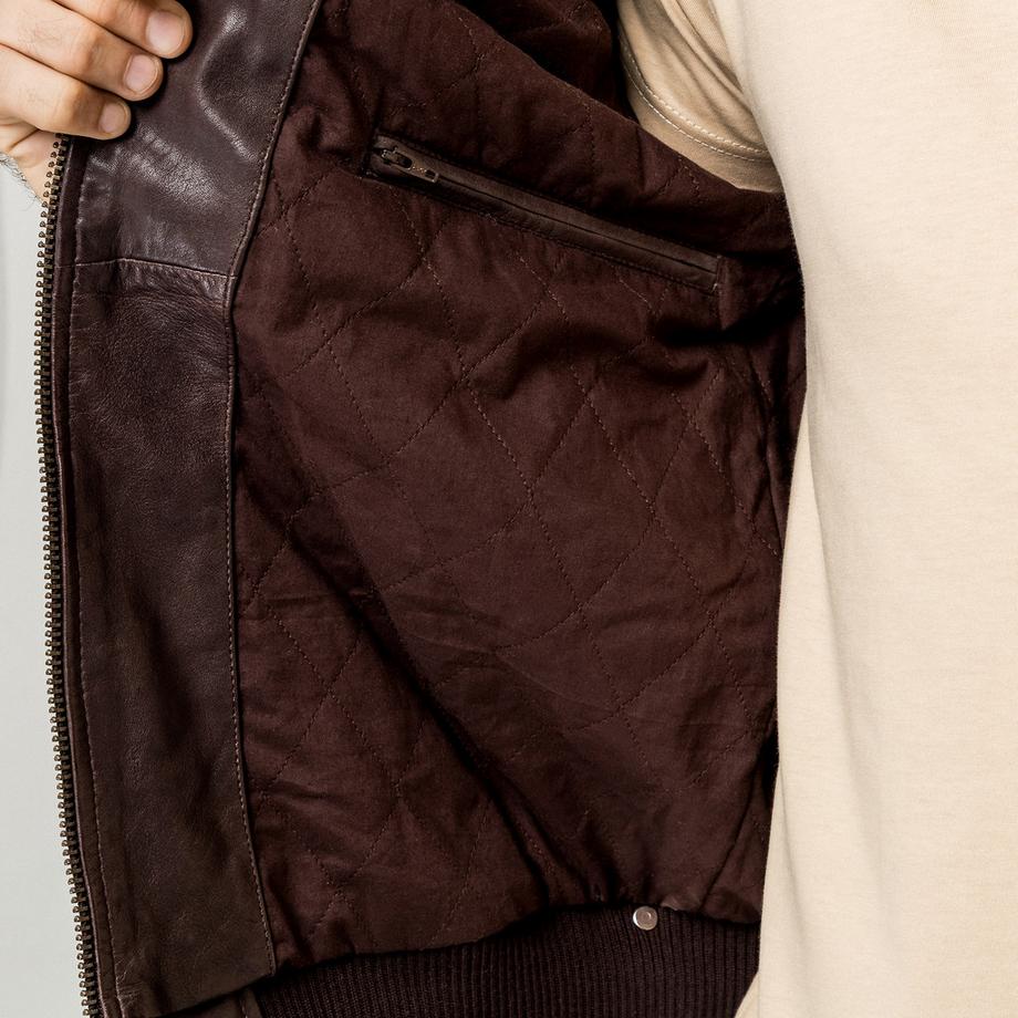 Manor Man Lederjacke mit Schafwollkragen  