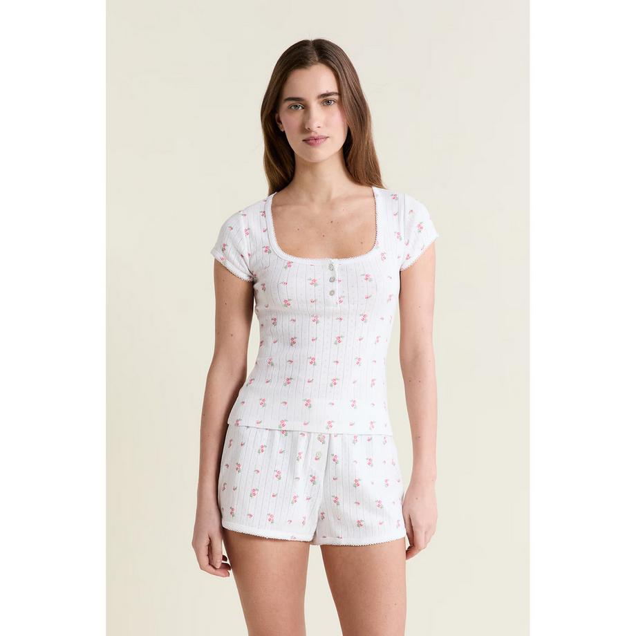 Etam T-shirt côtelé à manches courtes  