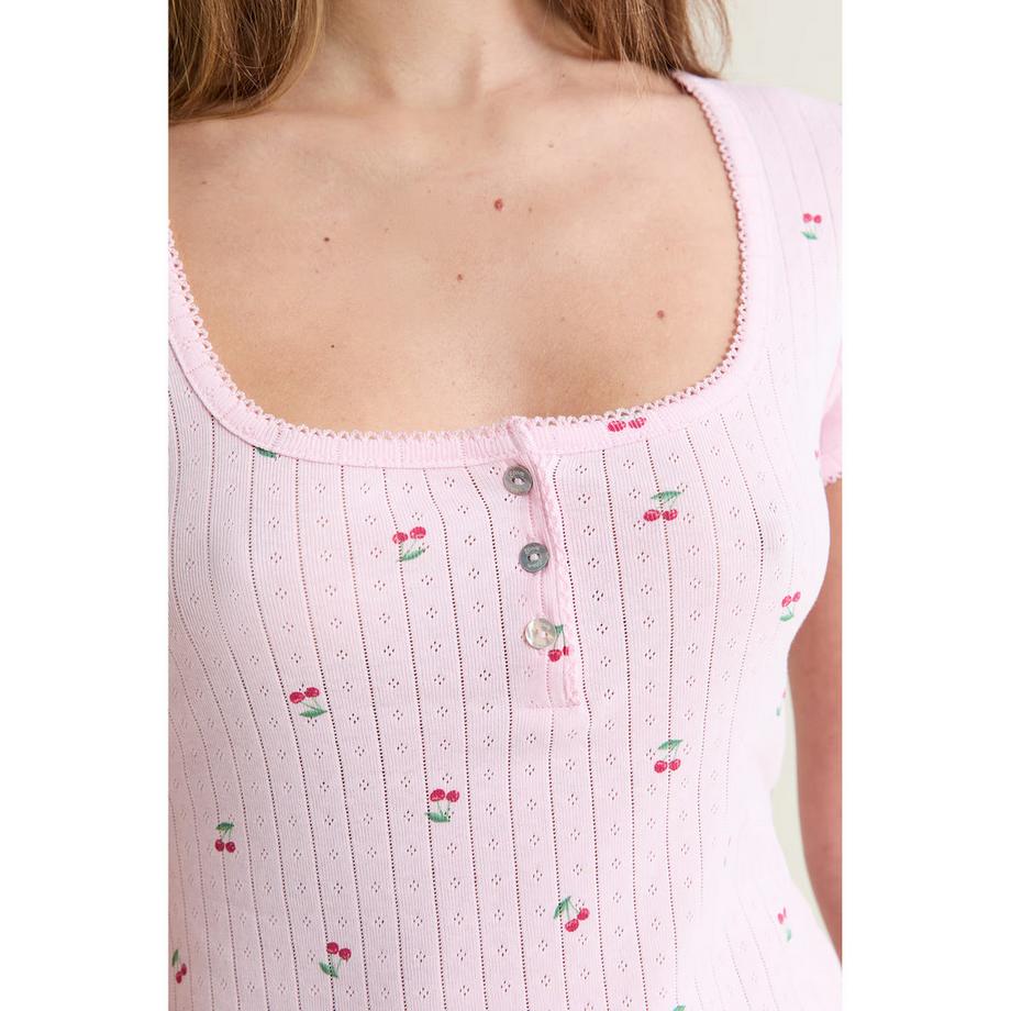 Etam T-shirt côtelé à manches courtes  