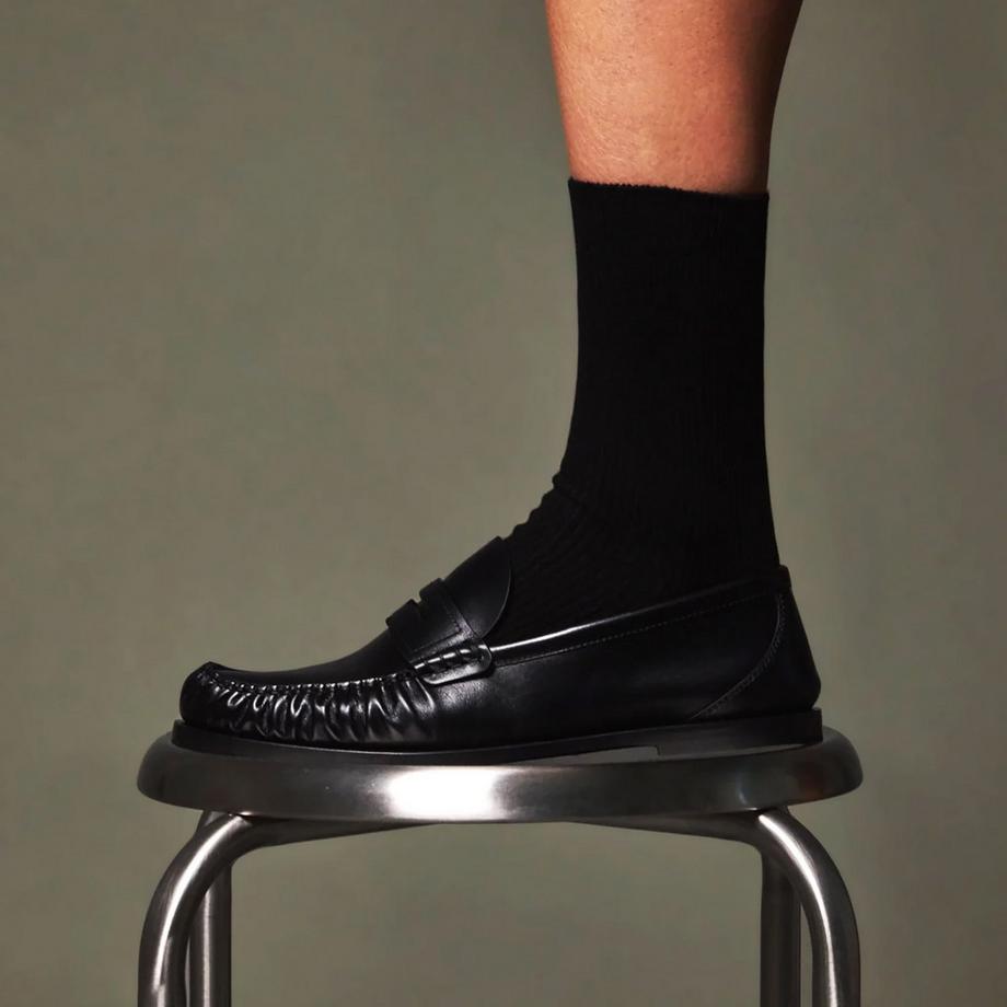 von Jungfeld Fine Ribbed A Black Chaussettes Hauteur Mollet  