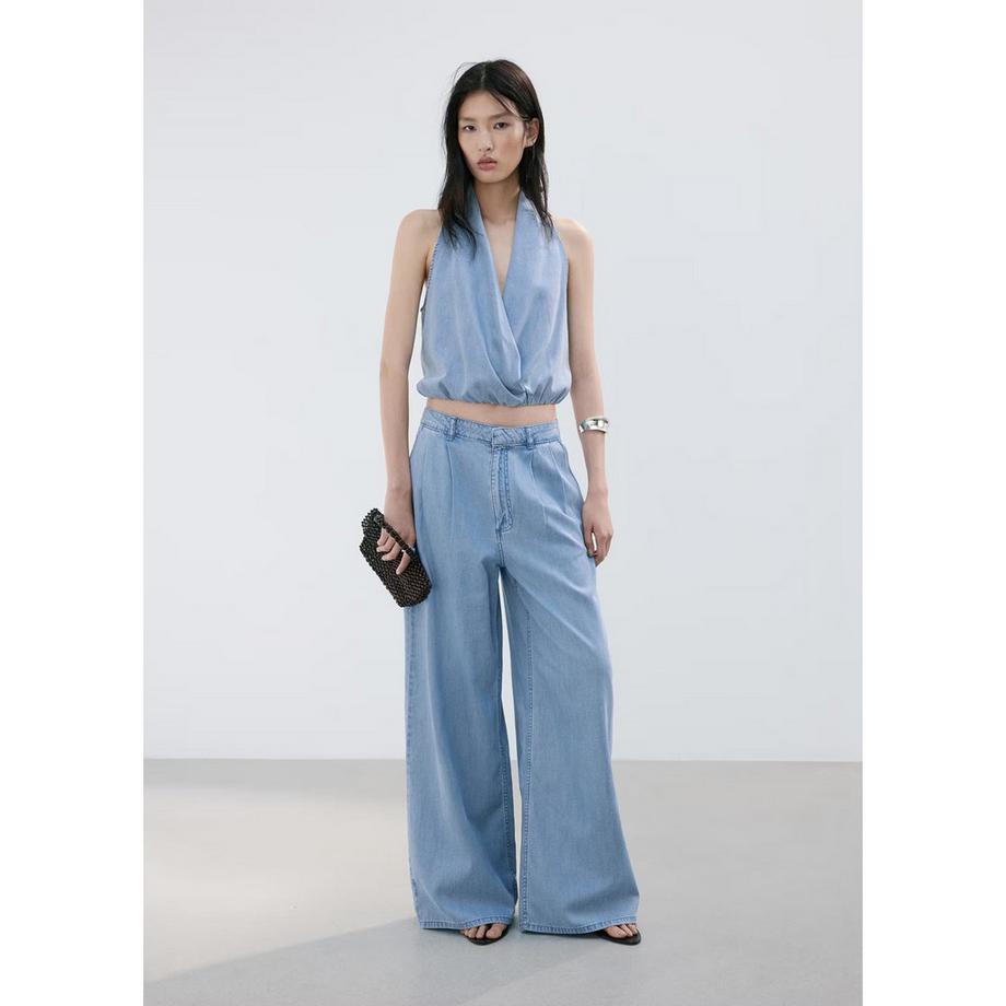 MANGO IBIZA Pantaloni Plissettati a Gamba Larga  