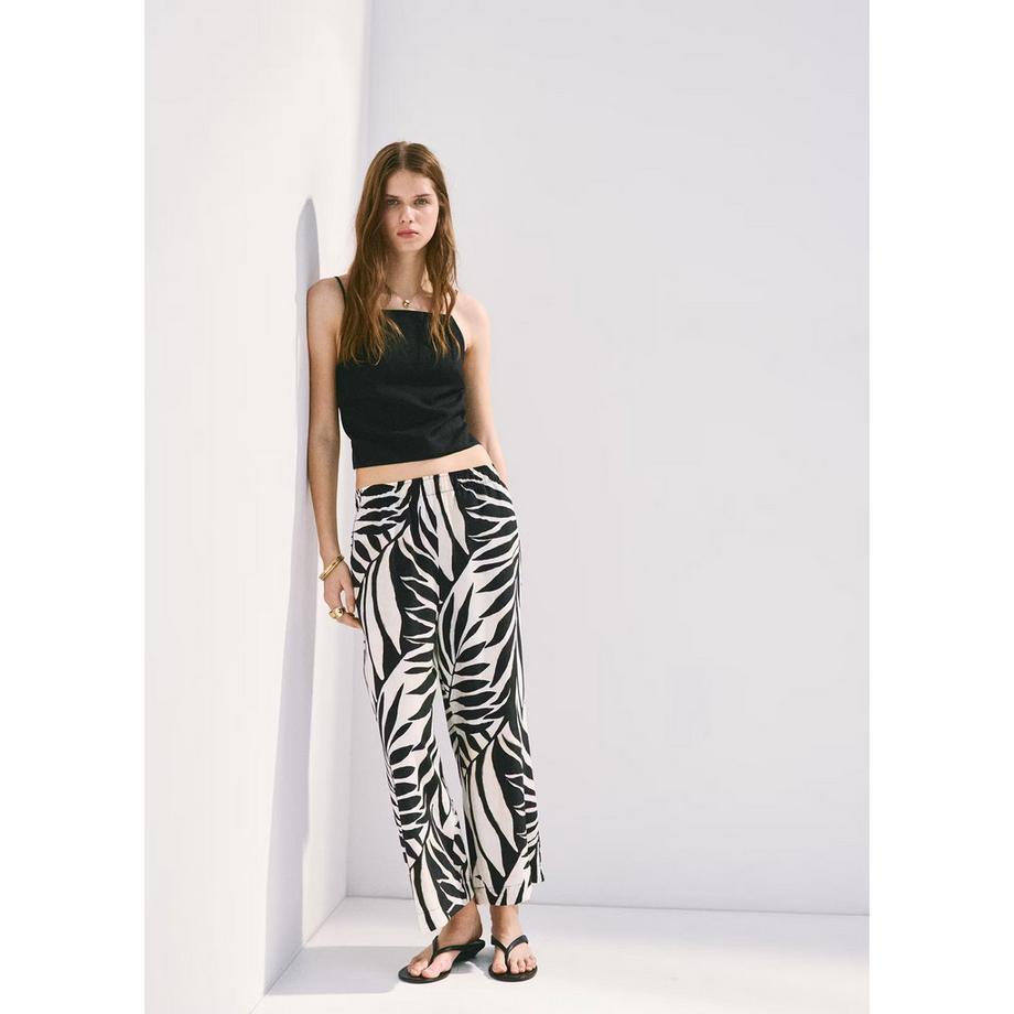 MANGO LIFE Hose mit weitem Bein und Palmenmuster  