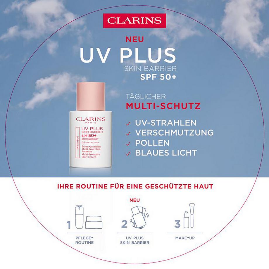 CLARINS  UV Plus Skin Barrier SPF 50+ (Invisible) - Täglicher Mehrfachschutz für das Gesicht SPF 50+ 