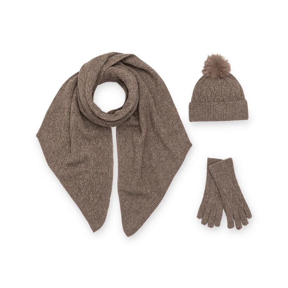Manor Woman Coffret cadeau avec bonnet écharpe et gants en tricot torsadé  