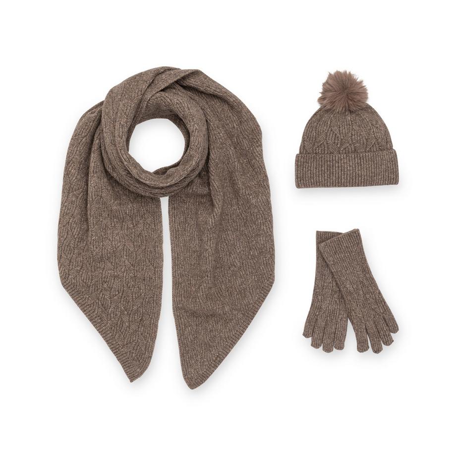 Manor Woman Coffret cadeau avec bonnet écharpe et gants en tricot torsadé  