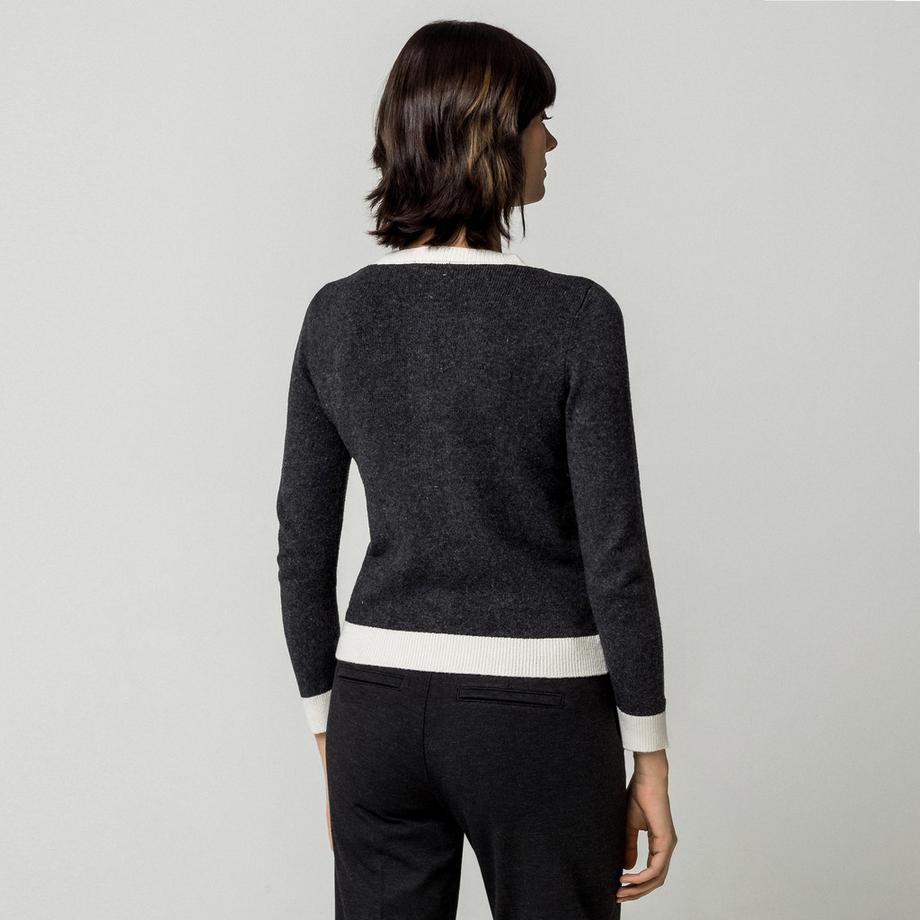 Manor Woman Pullover Cardigan à Bordure Contrastée  