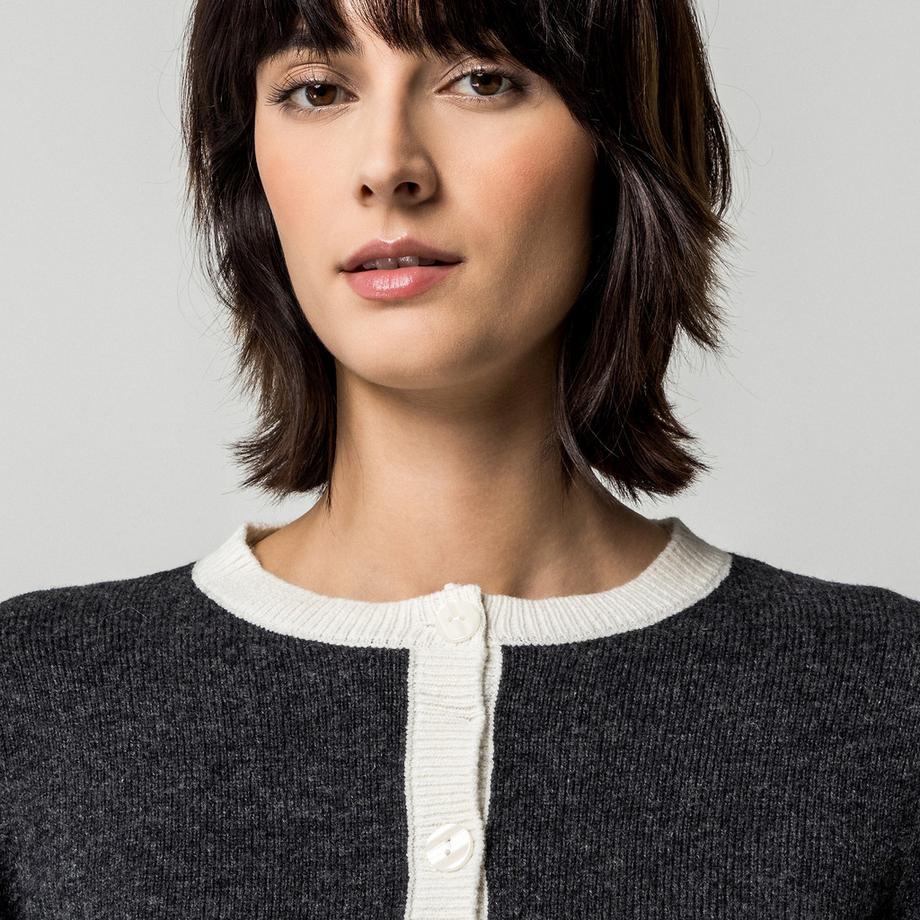 Manor Woman Pullover Cardigan à Bordure Contrastée  
