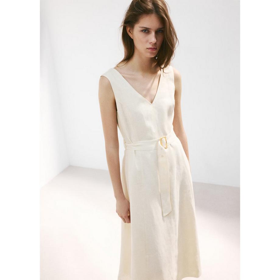 MANGO LAURA Robe sans Manches Col V Ceinturée  