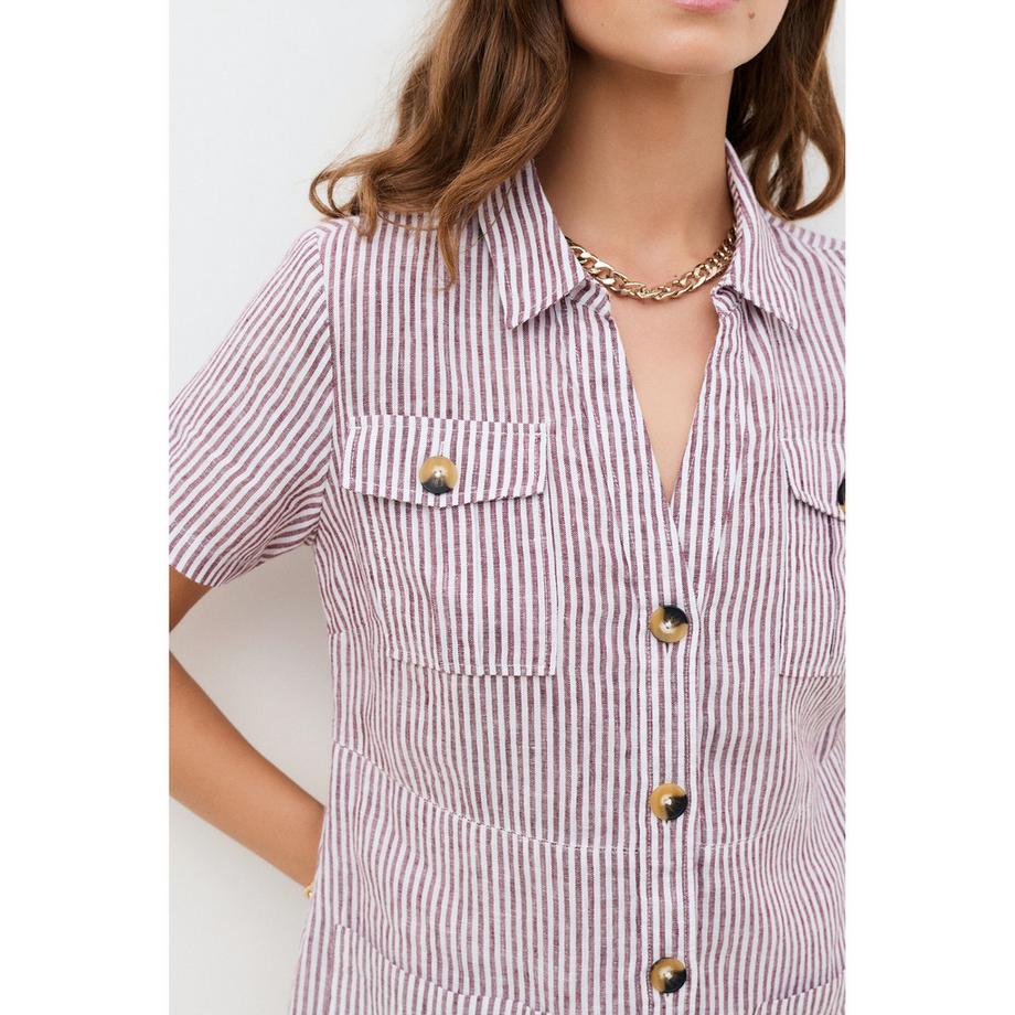 Caroll Gestreiftes Kurzarm Hemdblusenkleid  
