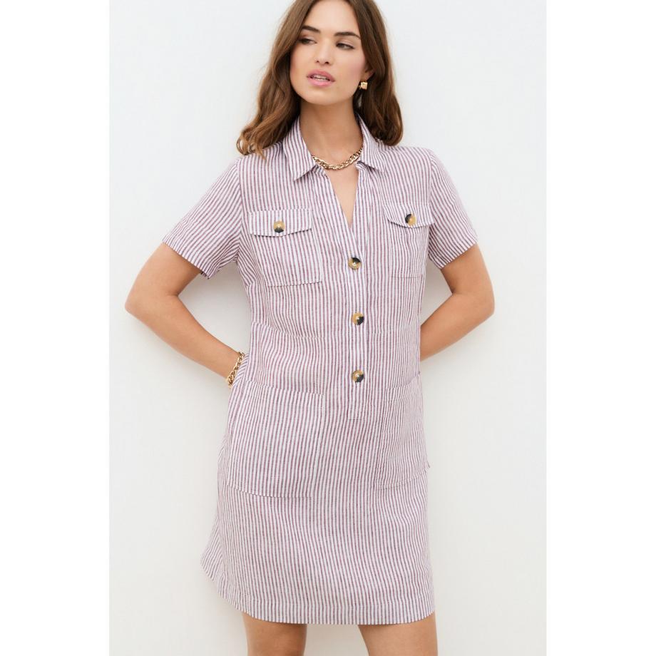 Caroll Gestreiftes Kurzarm Hemdblusenkleid  