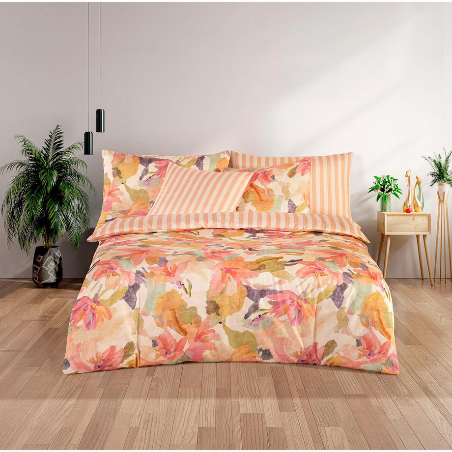 Kas Lucinda Housse de couette fleurie rayée  
