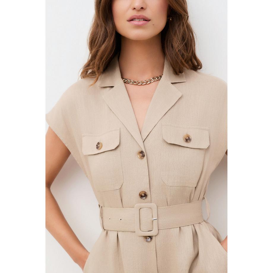 Caroll Robe Courte en Lin Manches Courtes  