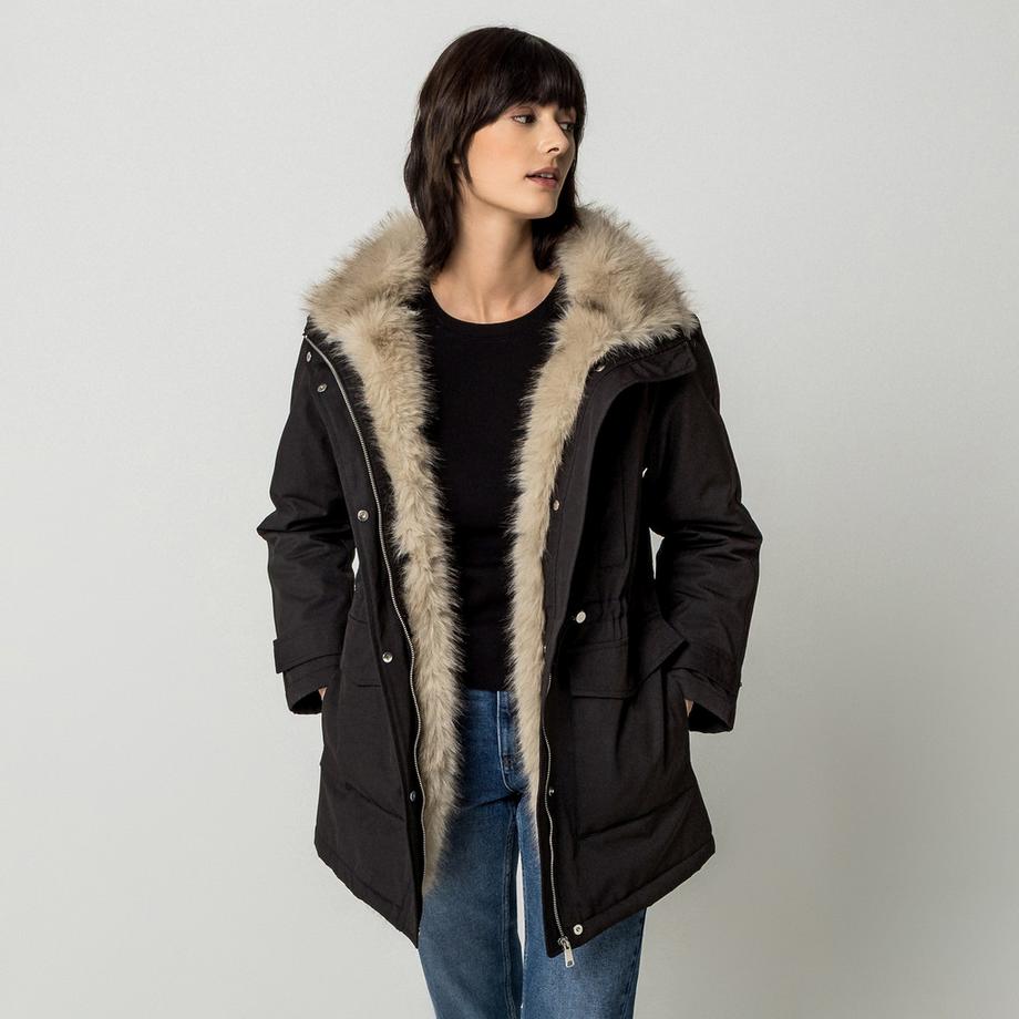 Manor Woman Parka avec capuche en fausse fourrure  