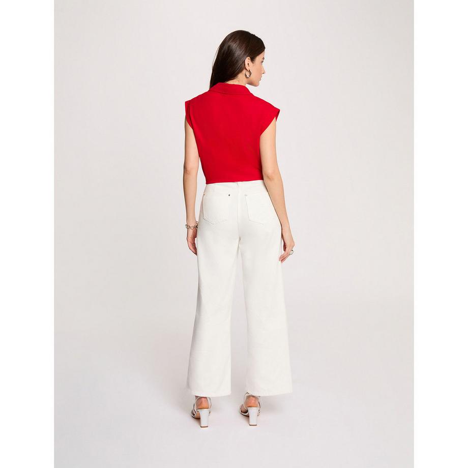 MORGAN Blouse sans manches col polo et nœud à la taille  