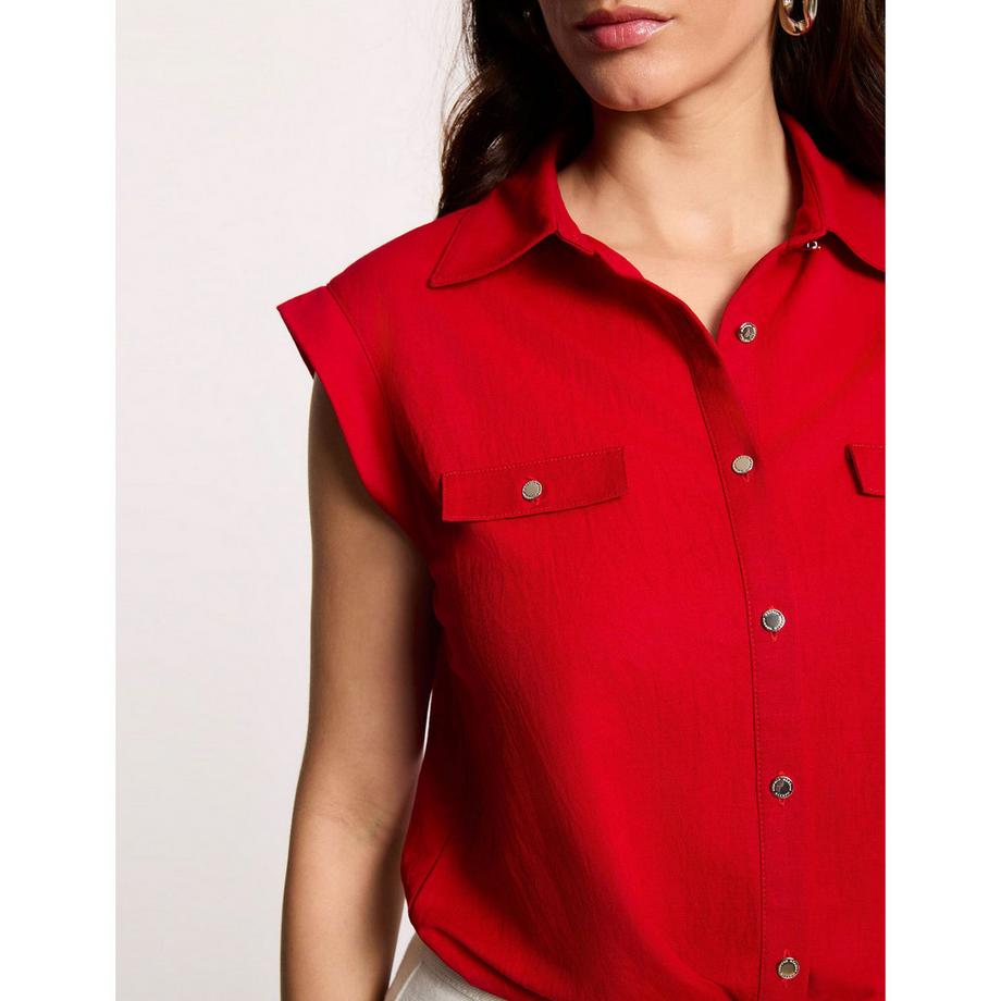 MORGAN Blouse sans manches col polo et nœud à la taille  