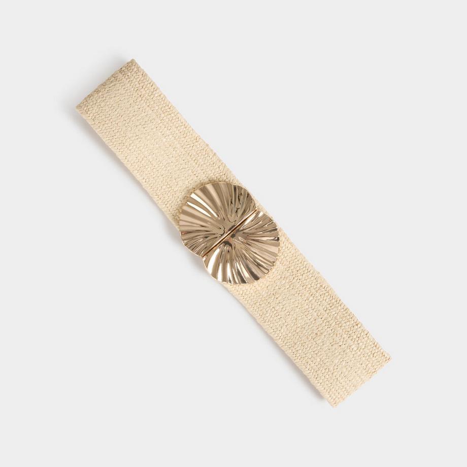 MORGAN Ceinture en raphia tressé avec boucle dorée  